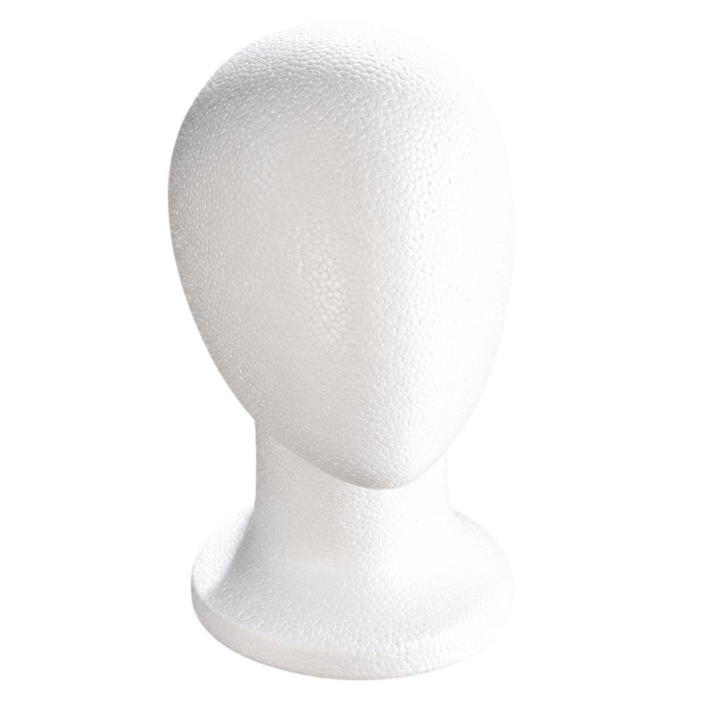 White Foam Mannequin Head with Round Base Smooth Faceless Neck
