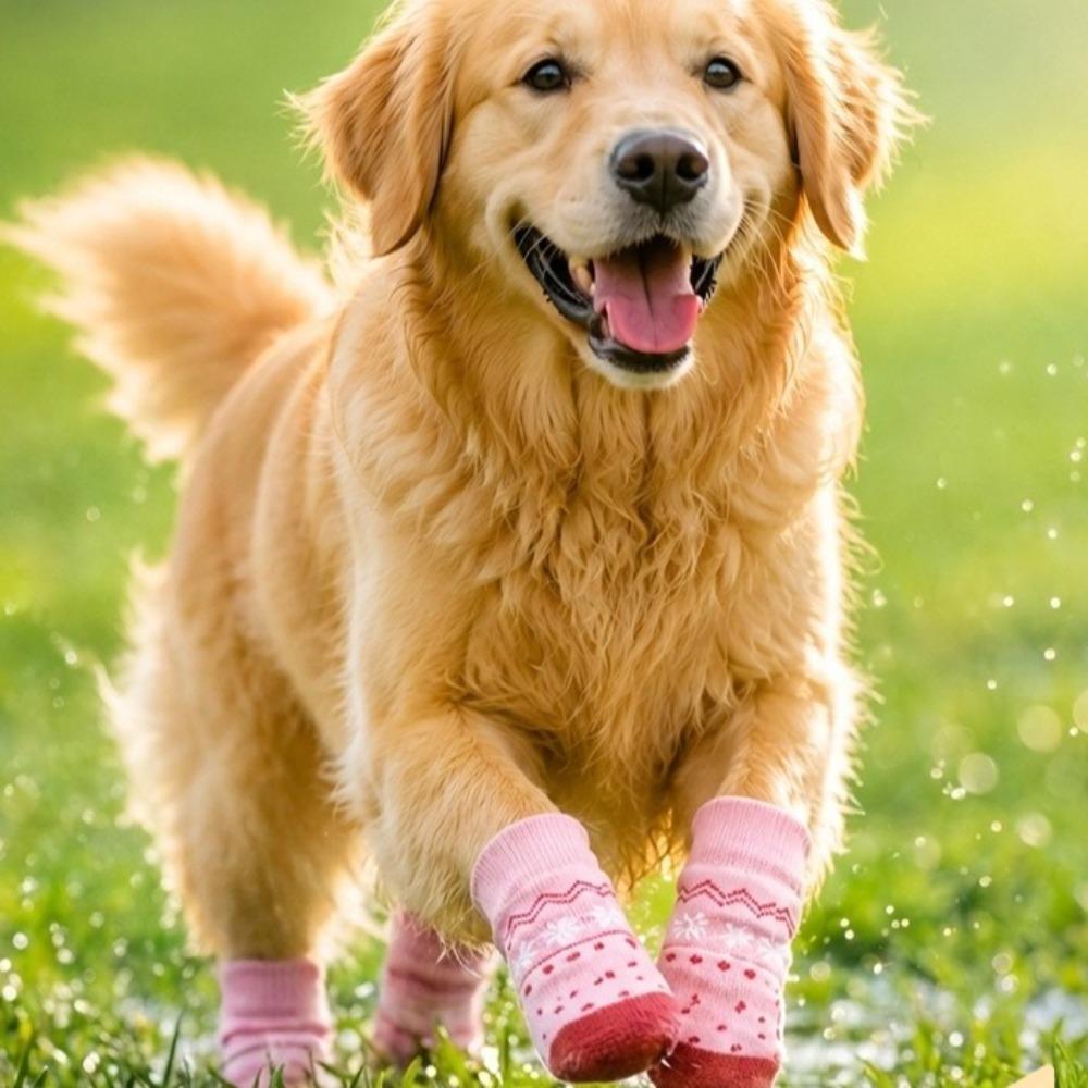 4PCS Adjustable Anti Slip Dog Socks Breathable Puppy Shoes Socks Pet Foot Covers  Outdoor Use