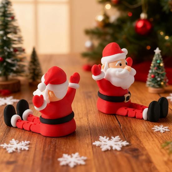 Festive Windowsill Display 3D Printed Articulated Santa Claus Figurine, Movable Joints Ornament Holiday Desktop Tabletop Decoration for Christmas,