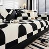 Chenille Sofa Cover Non Slip Four Seasons Universal Black White Checkerboard Pattern Sofa Cushion Anti Cat Scratching Sofa Cover