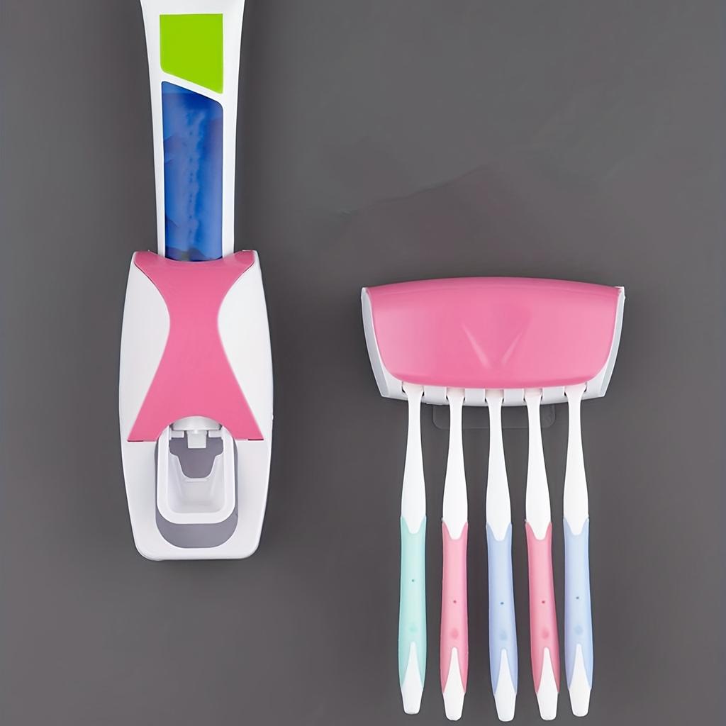 2pcs Automatic Toothpaste Squeezer Toothbrush Holder Set Bathroom Accessories (1 PC Toothpaste Squeezer+ 1PC Toothbrush Holder)