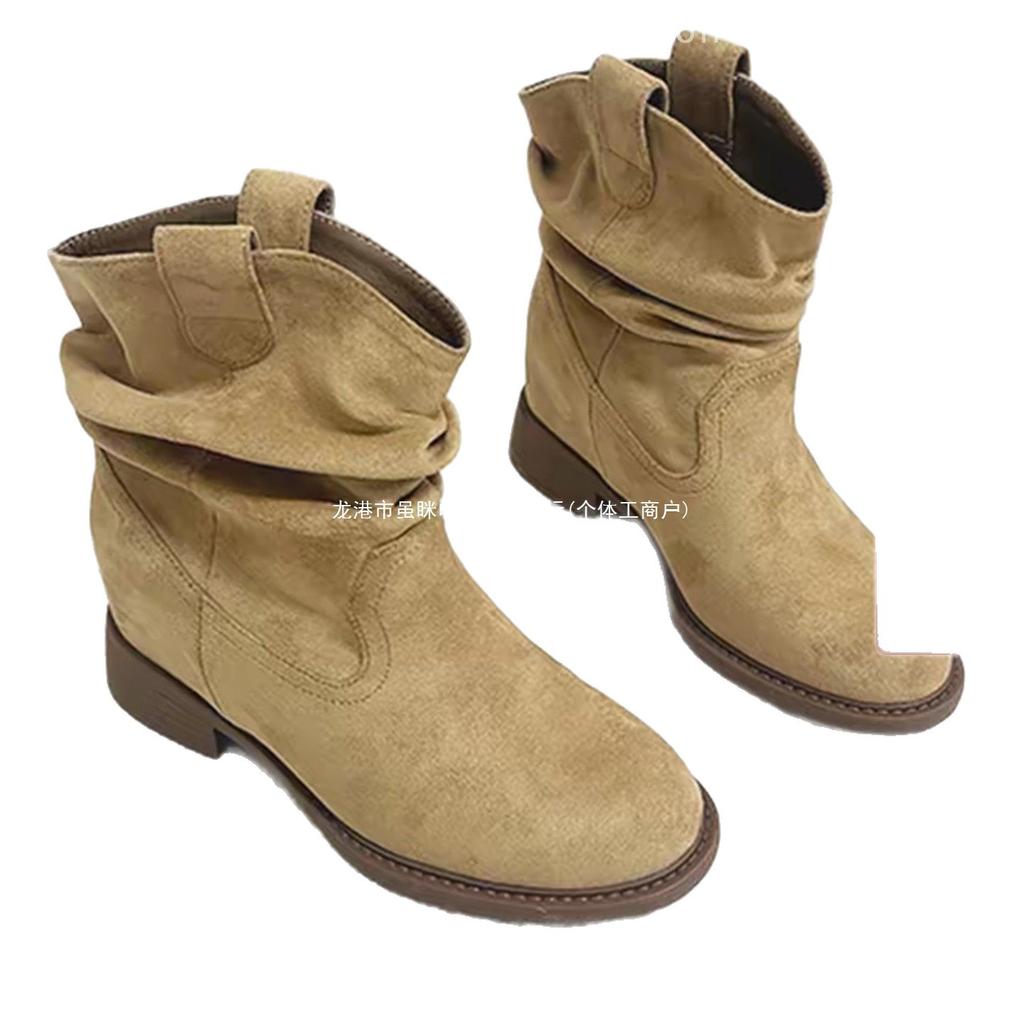 Höhenerhöhung 8 Martin Stiefel Damen Herbstmodelle mittlerer Schaft dünn kleiner Mann aufgestapelt plissiert vielseitig Retro Damenstiefel Stiefeletten