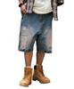 WEGO Double Knee Distressed Denim Medium Streetwear Men's Shorts, Medium, Denim,