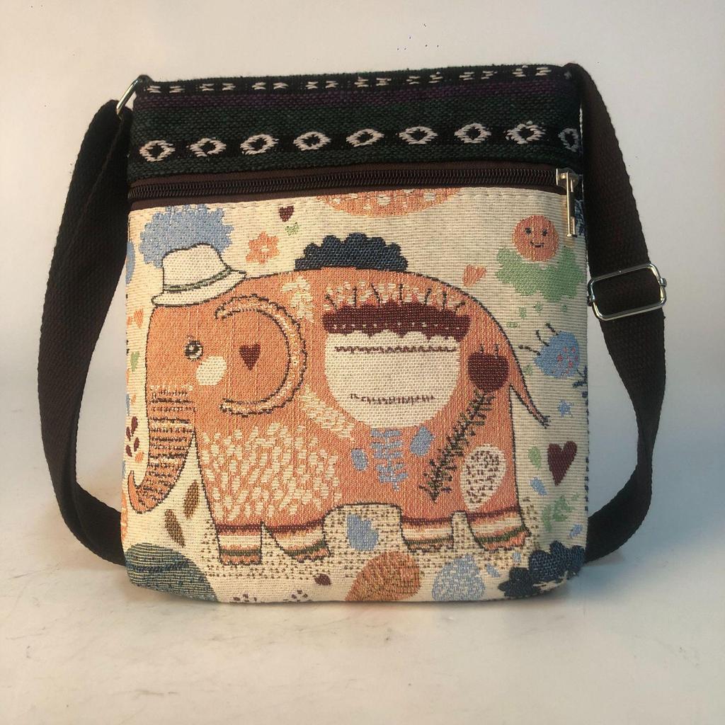 Ethnic Elephant & Butterfly Embroidered Crossbody Bag - Women's Cultural Canvas Shoulder Accessory