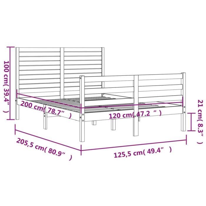 VidaXL Cadre de lit avec tête de lit 120x200 cm bois massif 3195021