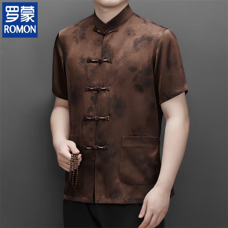 

ROMON Men s Chinese Style Xiangyunsha Short Sleeve Tang Suit Shirt 40/175
