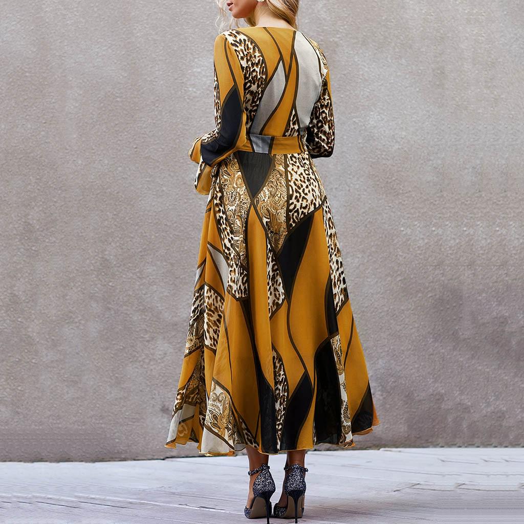 Leopard Print V-neck Pullover Long-sleeved Loose Dress