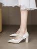 French High Heels Women's Thick Heel 2025 New Beige Mary Jane Bridesmaid Shoes Daily Wear Bridal Shoes Wedding Shoes