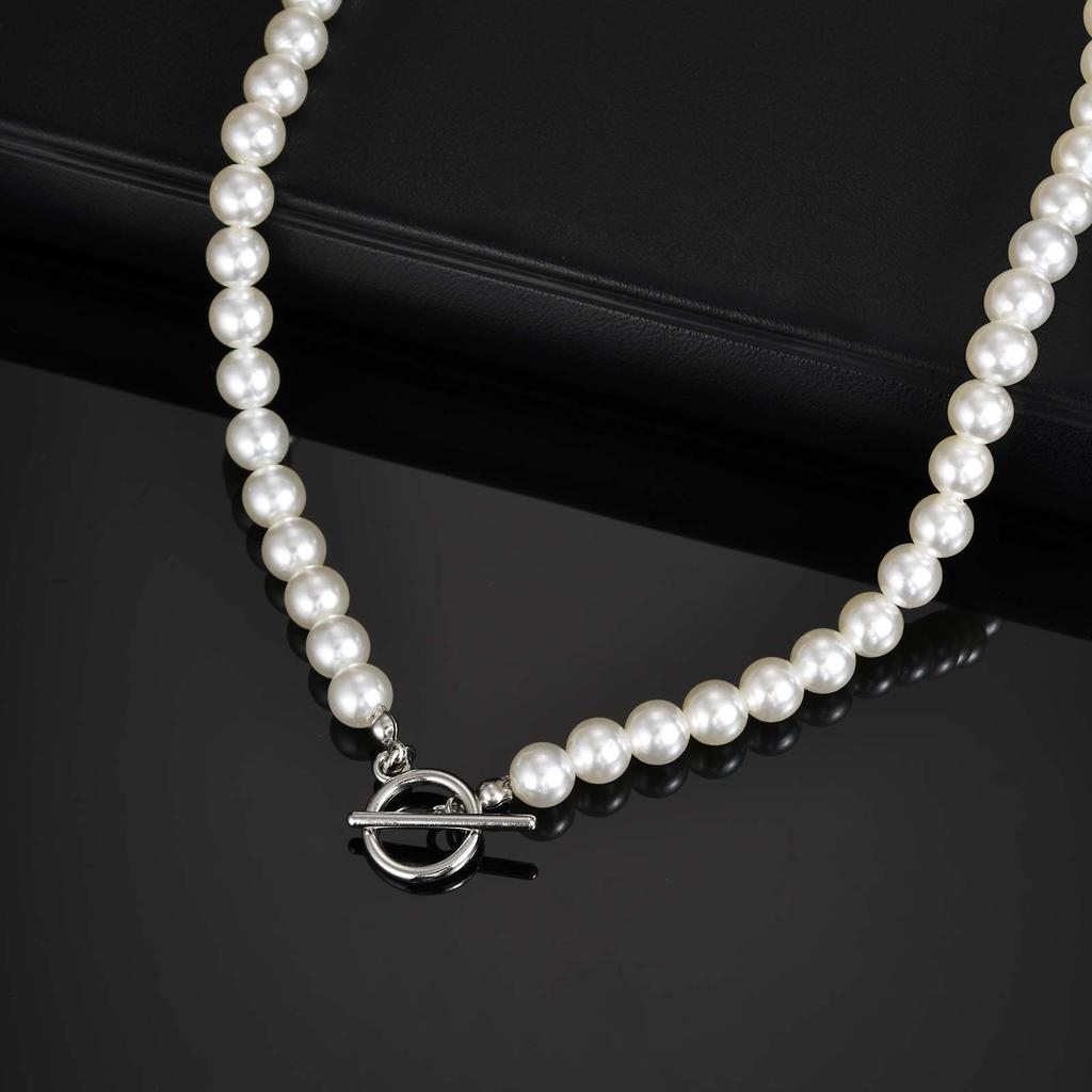 Modisches Metall-OT-Schnallen-Perlen-Halskette für Männer Frauen, Leichter Luxus Handgefertigte Perlen Halskette Schmuck Unisex