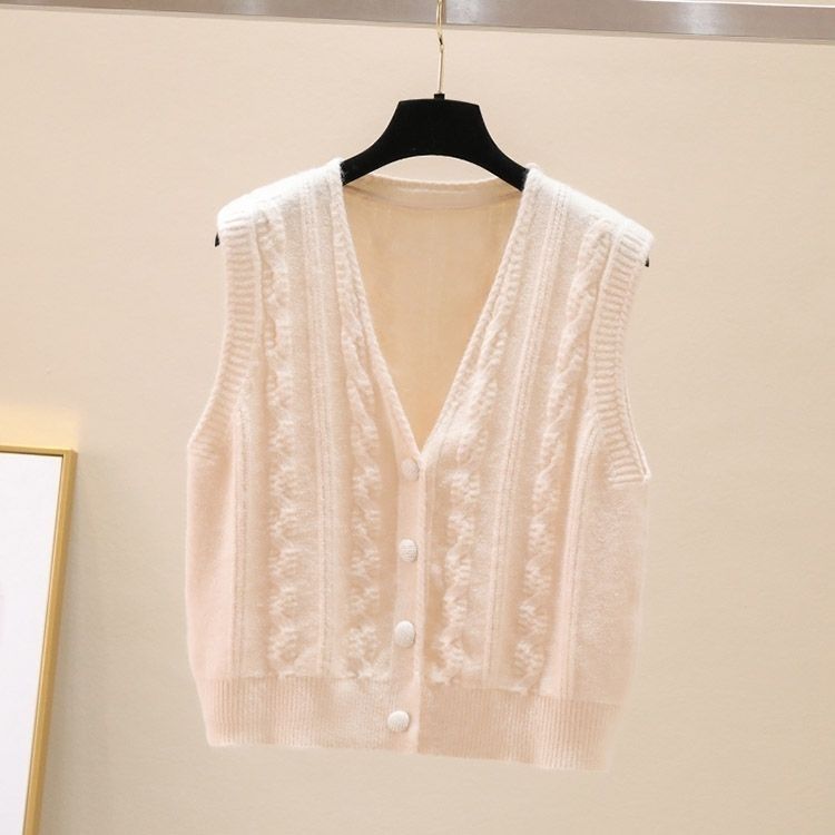 Dámský propínací svetr Vlněný pletený kardigan Vesta Volný copánkový vzor Preppy styl Vesta Bez rukávů Svrchní oděv