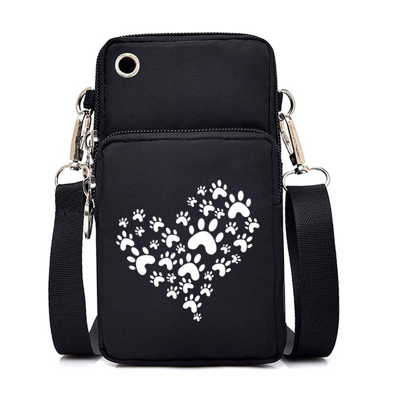 Dog Cat Paw Graphic Women's Mobile Phone Bag Harajuku Cartoon Female Handbag Animal Paw Lovers Small Crossbody Bags Mini Purse