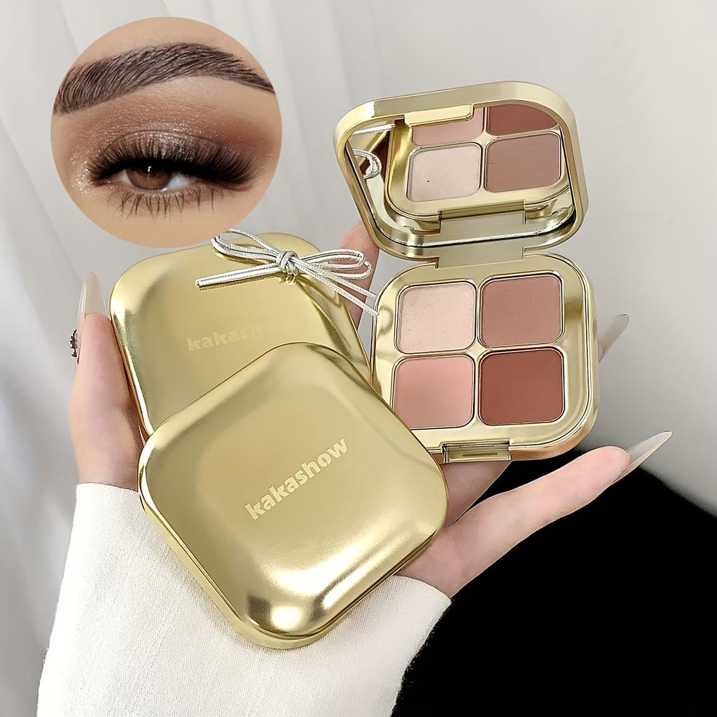 4-Farben Lidschattenpalette Goldene Textur, Matte & Schimmer-Finishes in Braun, Koralle, Rosa, Lila Lidschatten, Langanhaltende Farbe, Einfache Anwendung