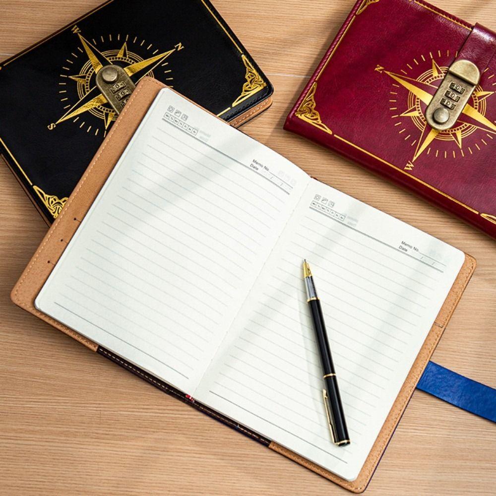 

A5 Retro Notebook Thickened Vintage Codebook Creative Password Lock Notebook School