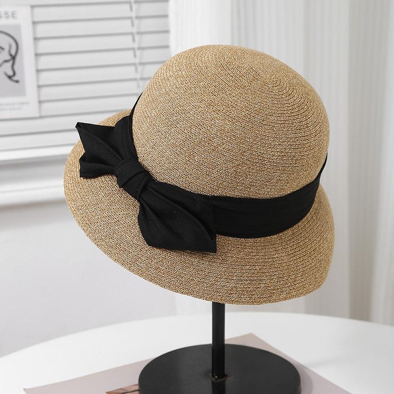 Nouveau chapeau de soleil d'été tissé pliable chapeau de protection solaire à ressort et été avec nœud