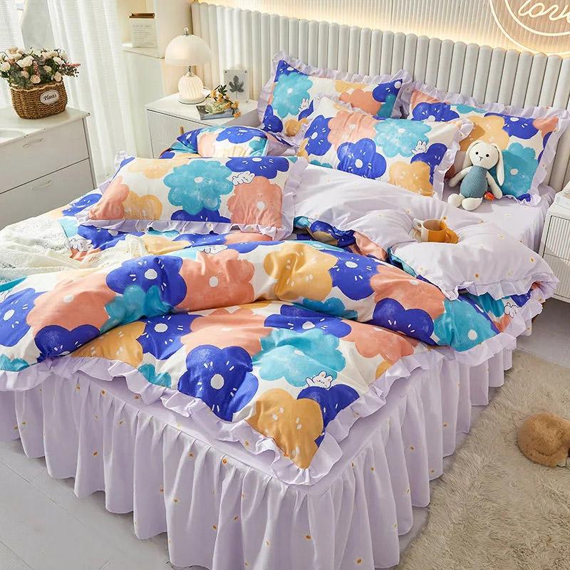 4pcs/set Comfortable Brushed Bed Skirts Sheets Quilt Covers Bedding Sets Four Seasons Universal Four Piece Sets High Quality Bedspread Suit