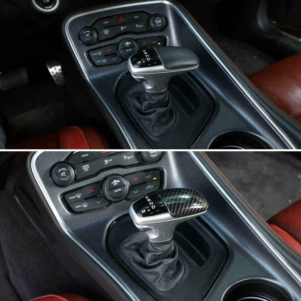 Gear Shift Knob Cover Sticker Head Trim for Dodge Challenger 2015+ Carbon Fiber