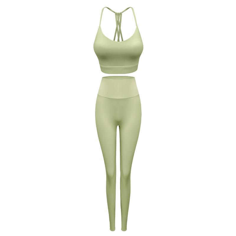 Women's Spring/Summer Yoga Sports Women's Pants with Suspended Chest Pads, Sleeveless Slim Fit, Beautiful Back, Naked Fashion Set