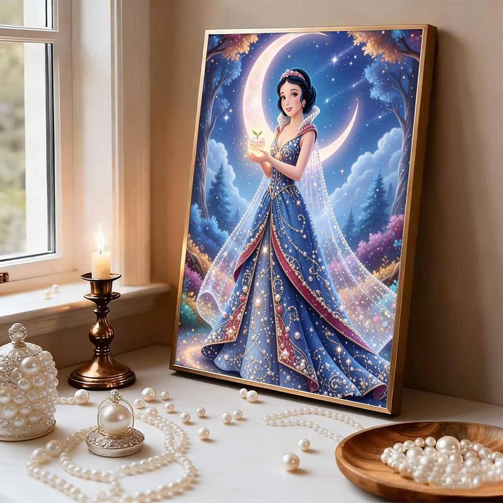Disney Snow White Series Pearl Inlaid Frameless Art | Moon & Star Fantasy Apple Accents | Elegant Wall Decor for Adult Study & Entryway