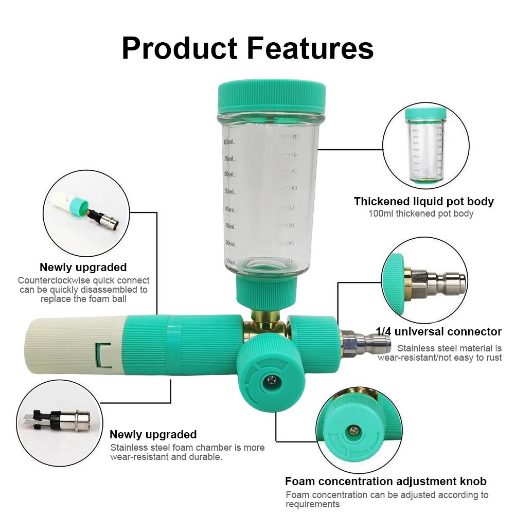 100ml Water Foam Sprayer With 1/4 Inch Quick Connector Soap Foam Spray Pot Bottle Adjustable Pressure Washer Gun For Car Washing