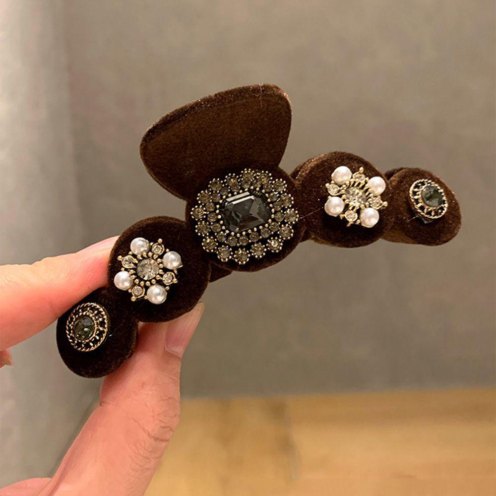 Velvet Pearl Hair Clip Korean Ponytail Holder Women Hair Claws Hairgrip Crystal Shark Clip