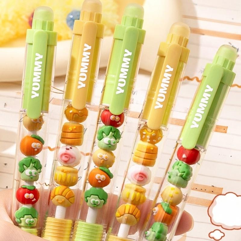 2/4Pcs Cartoon Beaded Gel Pen Retractable Gel Pen 0.5mm Tip Studewnt Writing Pen Quick Drying for Writing Journaling