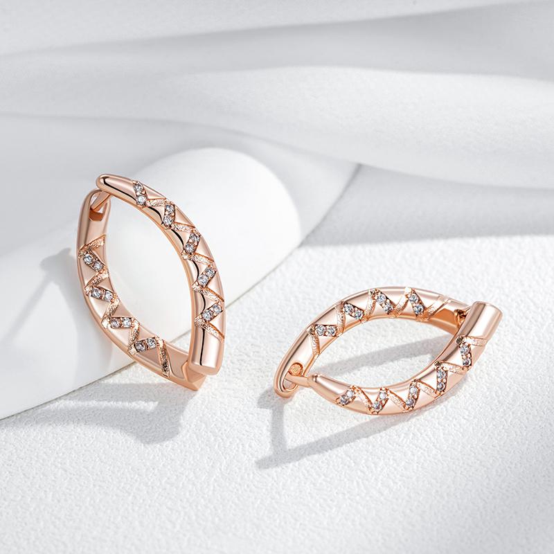 Rose Gold Color V Shape Drop Earrings For Women Girl Fashion Natural Zircon Accessories High Quality Daily Jewelry
