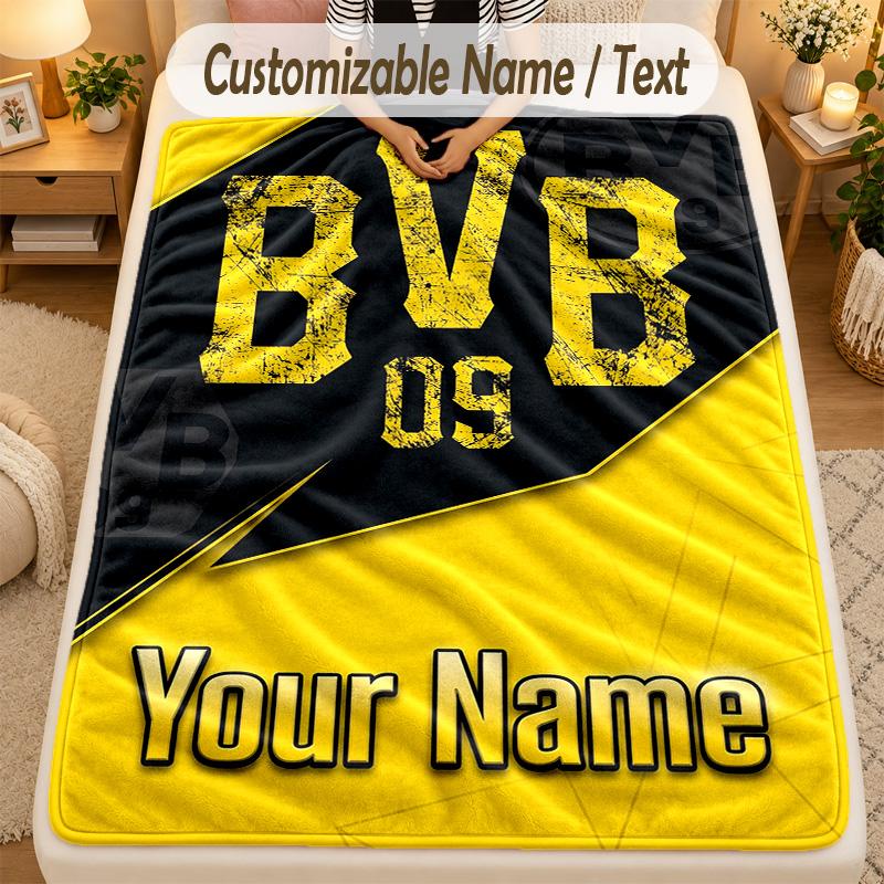 Flannel BlanketBorussia Dortmund Custom Name Text Personalized Soft Warm Throw Blanket Home Decor Gift