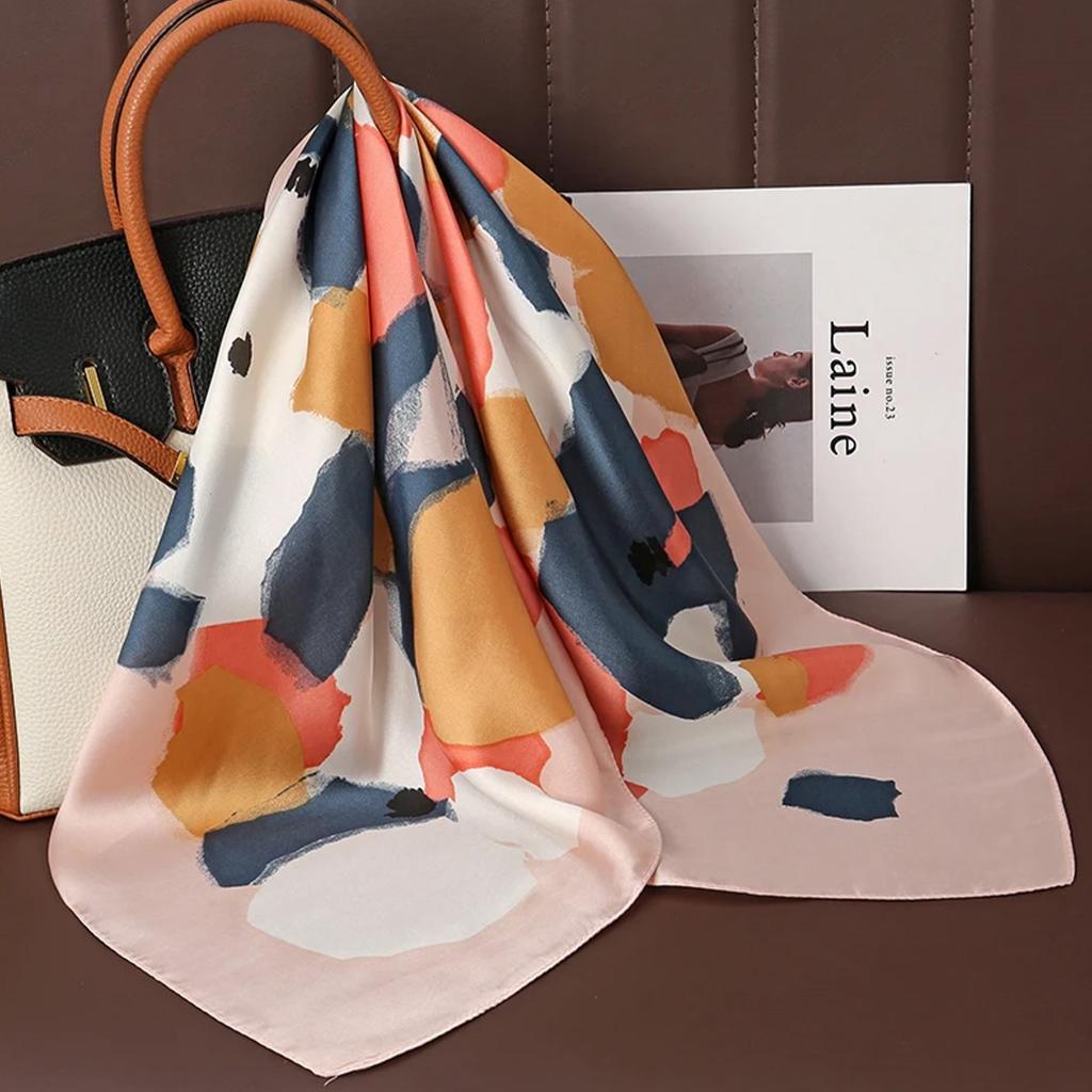 Spring and summer mottled color block silk scarf women's square scarf thin with shirt neck protector decorative versatile foreign style scarf