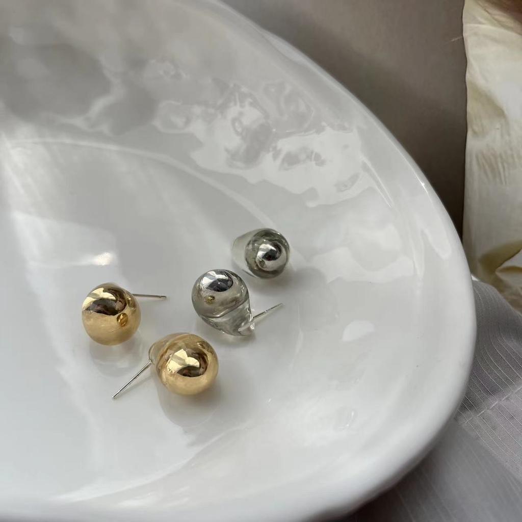 Metal Ball Earrings High-End Stud Earrings Light Luxury Design French Silver Needle Earrings Women