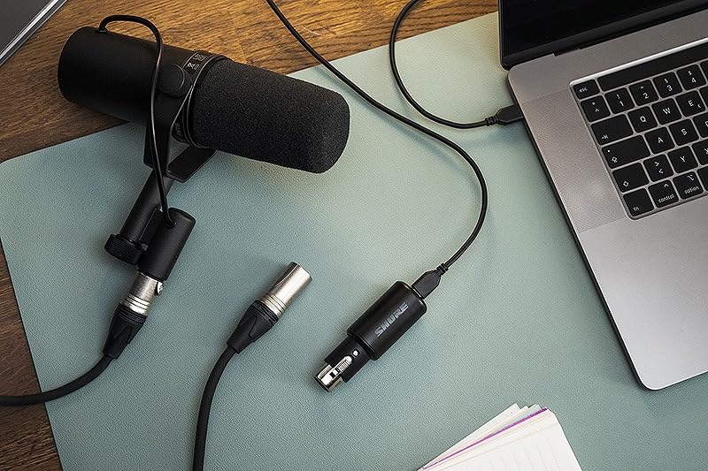 Shure MVX2U Digital Audio Interface XLR-USB Converter Microphone Streaming Recording Monitoring Phantom Power Gain Desktop App USB-C Cable