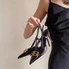 Elegant design black high heels cut men's BB buckle pointed head thin heel bag head sandals royal sister sexy celebrity style