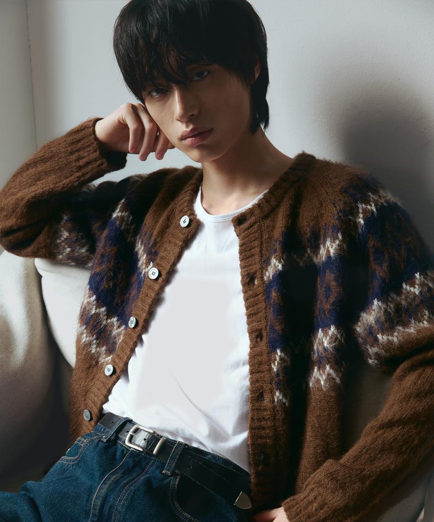 Nodu Diamond Hairy Brush Nordic Cardigan [Brown]