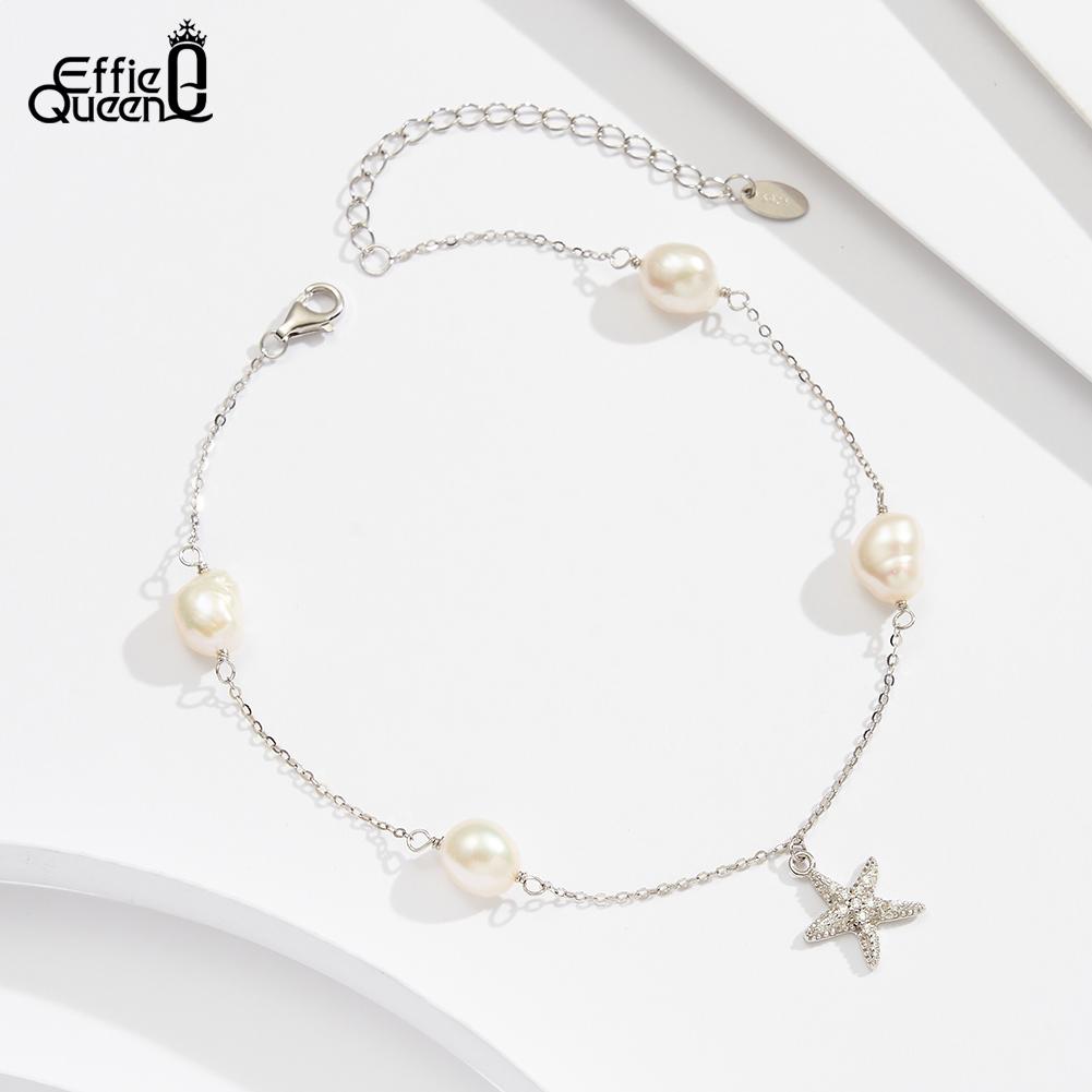 Effie Queen Elegant 925 Sterling Silver Freshwater Pearl Plus Zirconia Anklet Starfish Style Perfect for Summer Beach Gift SA74