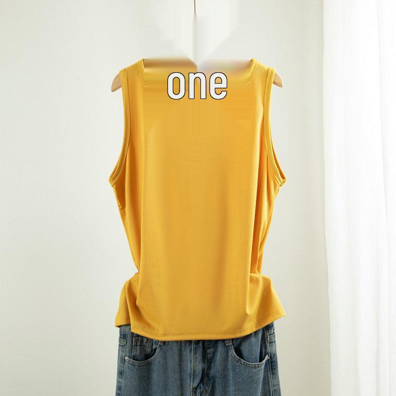 Women's Plus Size Ice Silk Ribbed Sleeveless Tank Top with Wide Shoulders, Round Neck, Ideal for Summer Outerwear or Innerwear.