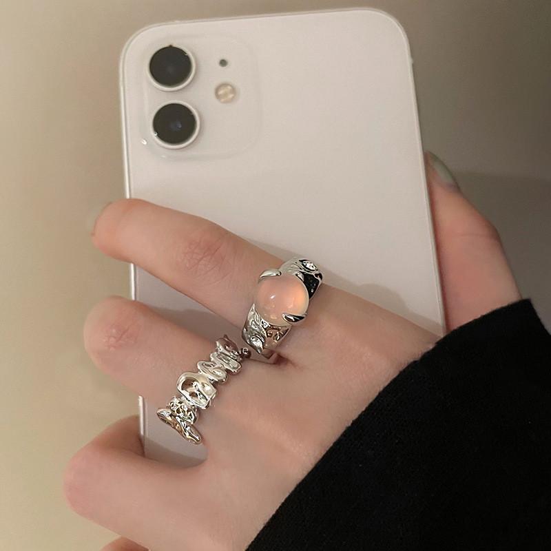 Eleganter Verstellbarer Geometrischer Kupferring mit Atemberaubendem Mondstein Für Modebewusste Frauen