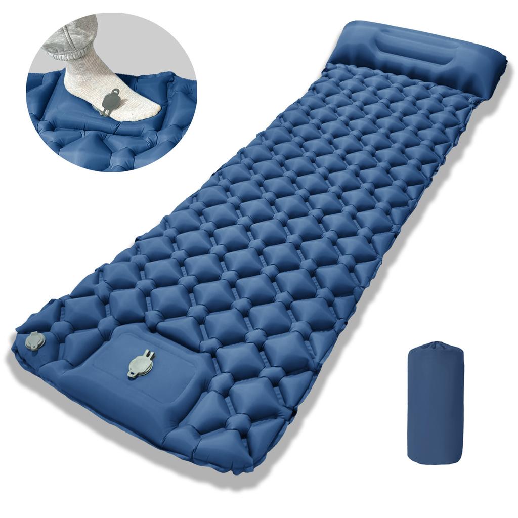 Outdoor Camping Inflatable Mattress, Foot Step On Automatic Inflatable Mattress, Press Rhombus TPU with Pillow Camping Tent Sleeping Mat