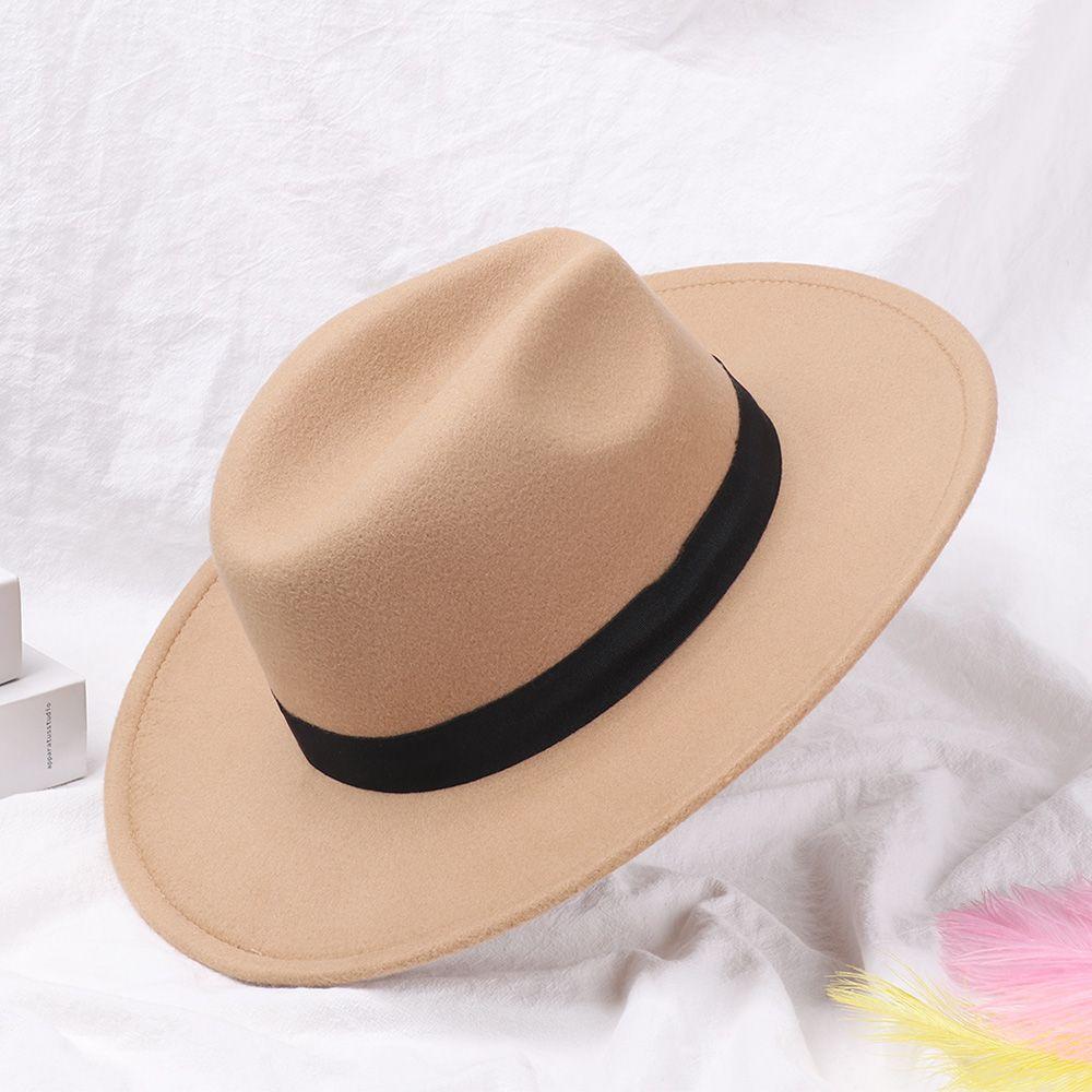 Women Men Vintage Stage Performance Wide Brim Woolen Panama Jazz Cap Cowboy Hat Fedora Hat