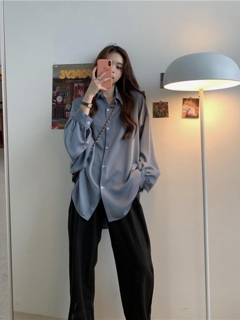 Spring Women's Loose Drape Ice Silk Shirt - Plus Size Long Sleeve Sun Protection