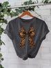 European and American High-End Leopard Print Bow-Knot T-Shirt: Women's Round Neck, Loose Short Sleeve