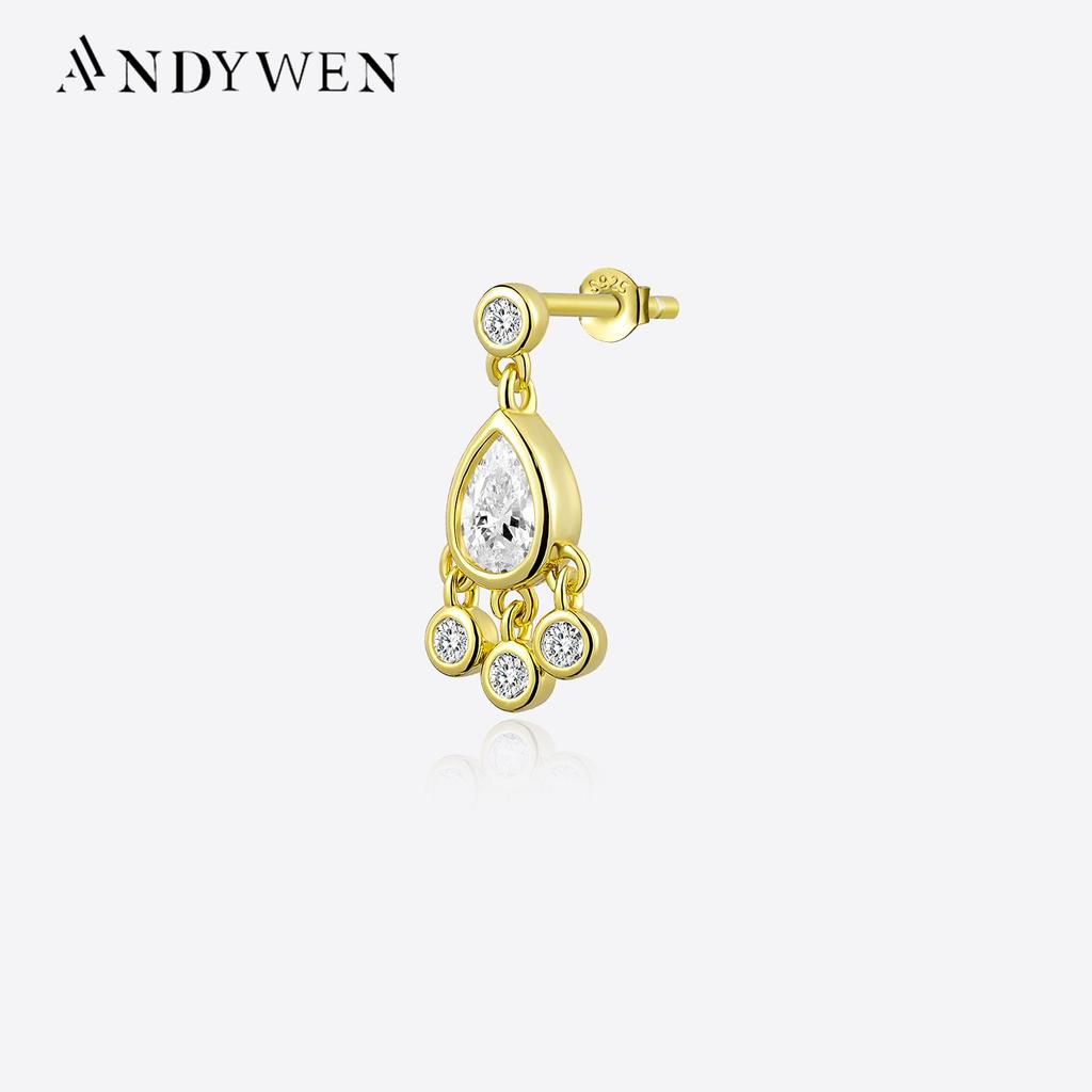 ANDYWEN 100% 925 Prata Esterlina Ouro Brinco Picante Corrente Ovais Armário Brinco Mulheres Pendientes Jóias Finas de Luxo