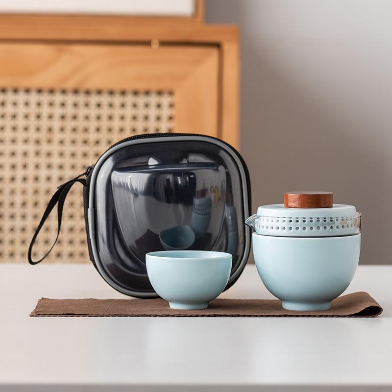 Travel Tea Set Kuaike Cup One Pot and Two Cups Portable Cover Bowl Small Set Outdoor High-end Kung Fu Business Gift Set