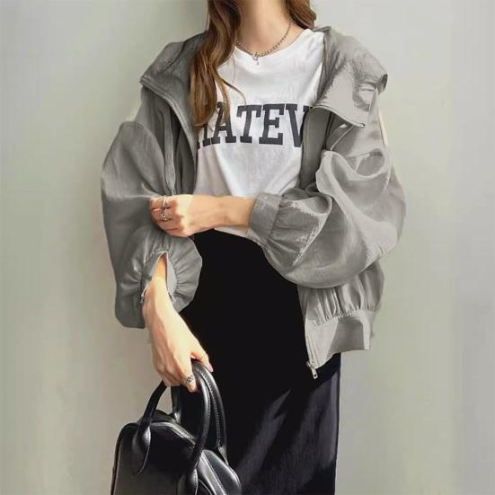 Leichte Sonnenjacke für Damen mit durchgehendem Reißverschluss, Sonnenschutz-Shirts mit langen Ärmeln, Trainings-Hoodie-Jacken mit Taschen