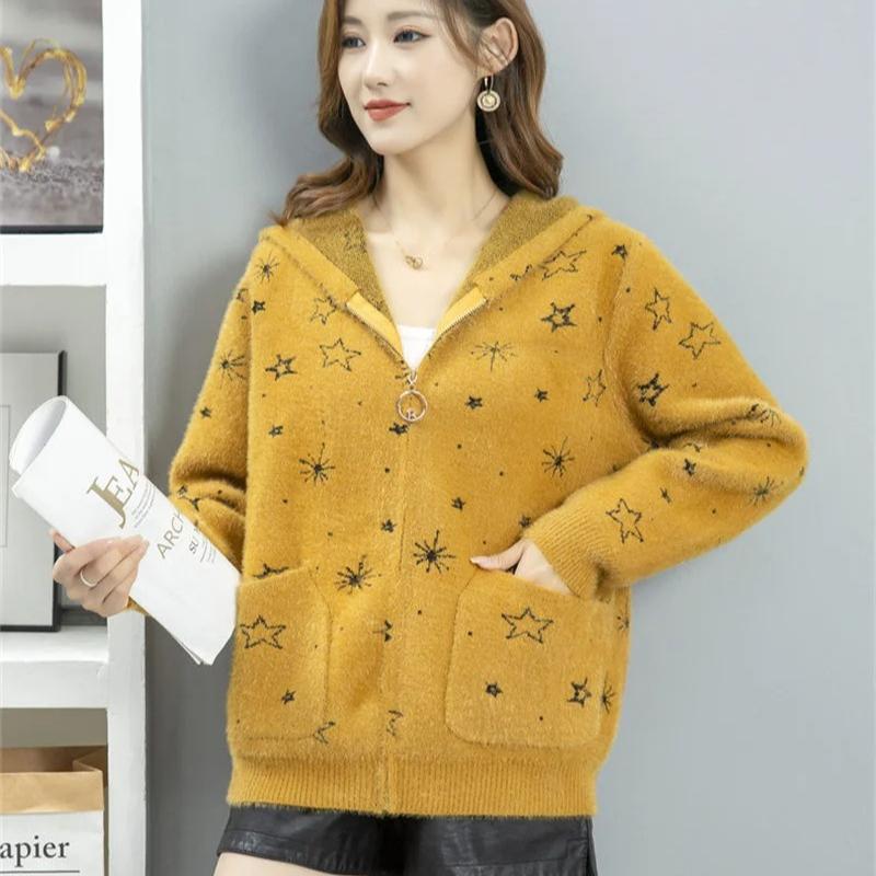 Coat Women New Spring Autumn Mink Wool Jacket Female Short Paragraph Joker Hoodie Outerwear Zipper Mink Velvet Cardigan Women