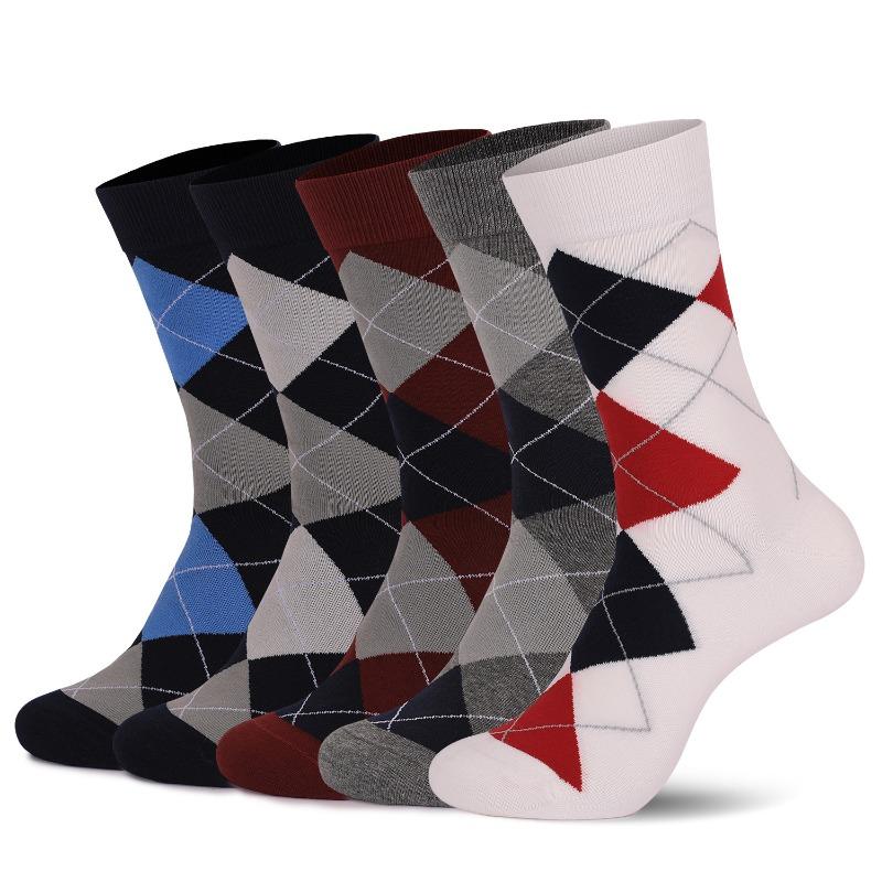 Men's Spring and Autumn New Thick Business Diamond Grid Commuting Office Socks