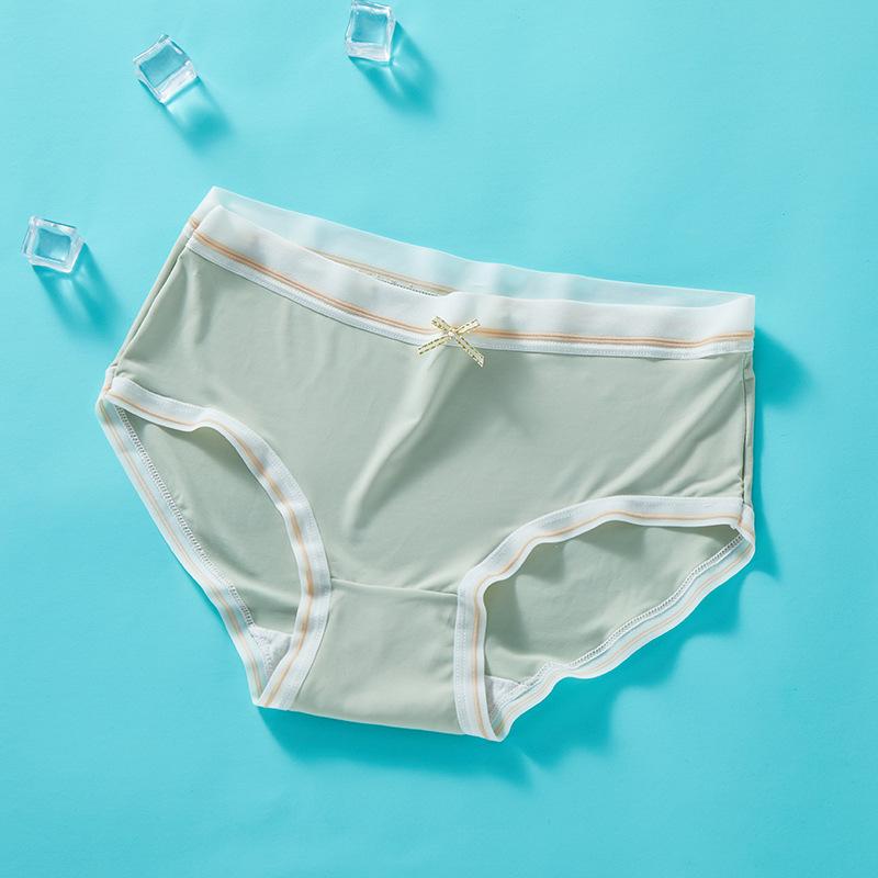 Female Summer Ultra Thin Ice Silk No Trace Fast Dry Breathable Mid Waist Triangle Briefs