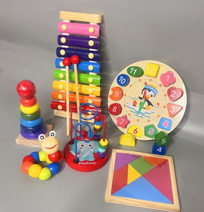 Wooden Educational Building Blocks and Beaded Xylophone Set for Infants and Toddlers – Ideal Children's Day Gift