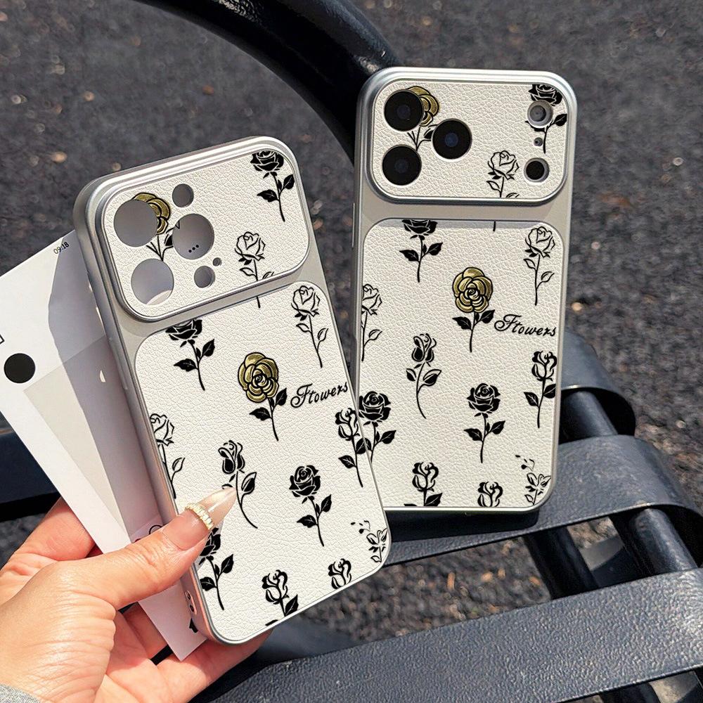 Electroplated Lambskin Creative Black Rose for Apple 17 Mobile Phone Case iPhone15promax All-inclusive 16Pro
