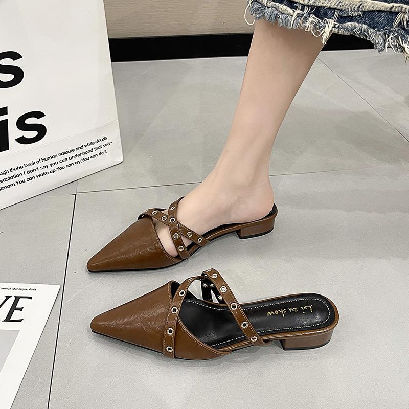 Fashion 2025 New Sexy Slippers Women Pointed Toe High Quality Trendy Belt Buckle Design Women's Slippers Fashion Baotou Party Mules