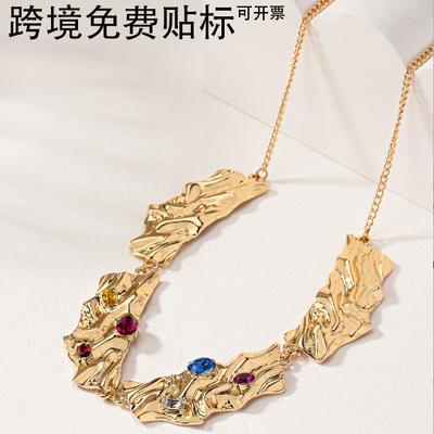 A Vintage Colored Zircon Metal Irregularly Pleated Geometric Rectangular Pendant Necklace