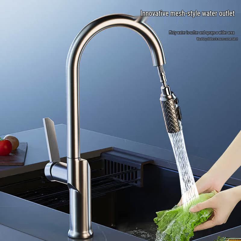 Brass Pull-Out Kitchen Faucet with Digital Display